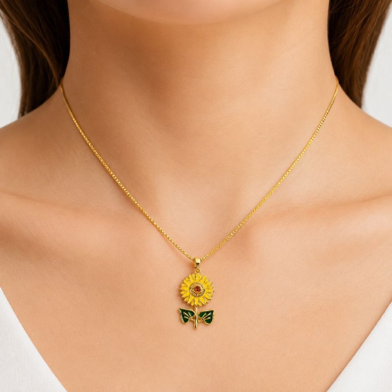 GARGANTILLA DE ENCHAPE PARA DAMA CON DISEÑO DE GIRASOL 3.1CM