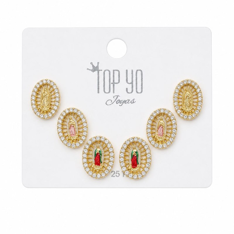 SET DE 3 PARES DE ARITOS DE ENCHAPE PARA DAMA CON DISEÑO DE LA VIRGEN DE SUYAPA 1CM