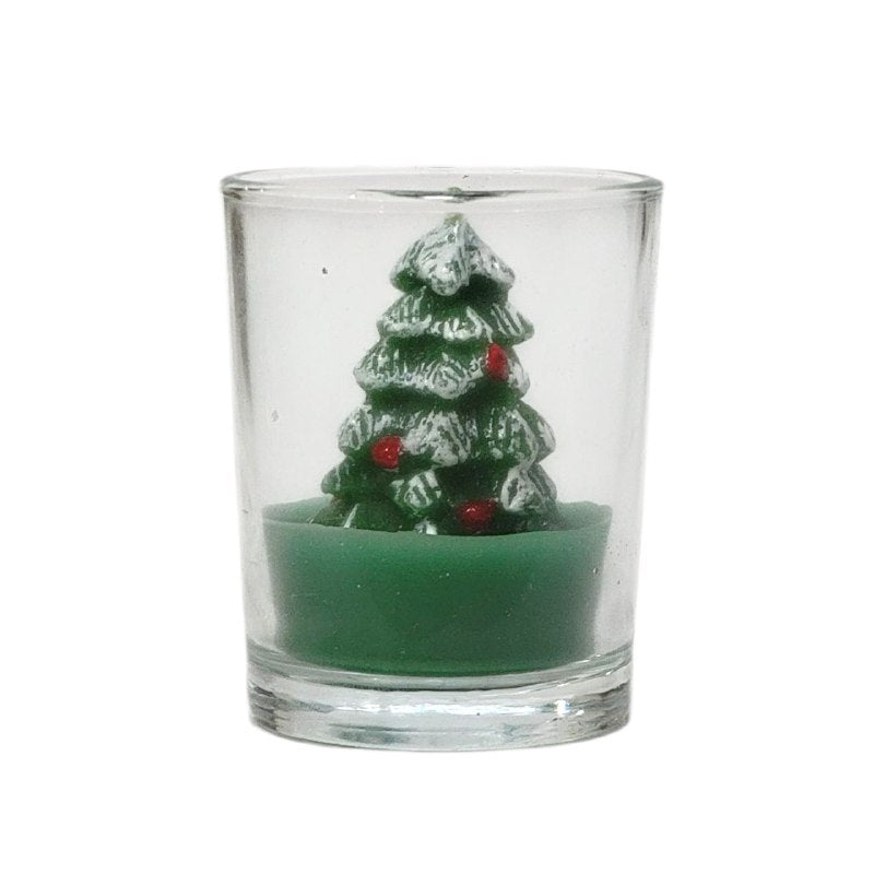 DECORACION ADORNO MINI CANDELAS NAVIDEÑAS EN VASITO DE VIDRIO 4X6CM, 4 ESTILOS