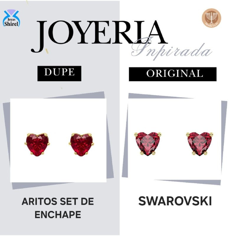 SET DE ENCHAPE PARA DAMA CON DISEÑO DE CORAZONES (DUPE DE SWAROVSKI)