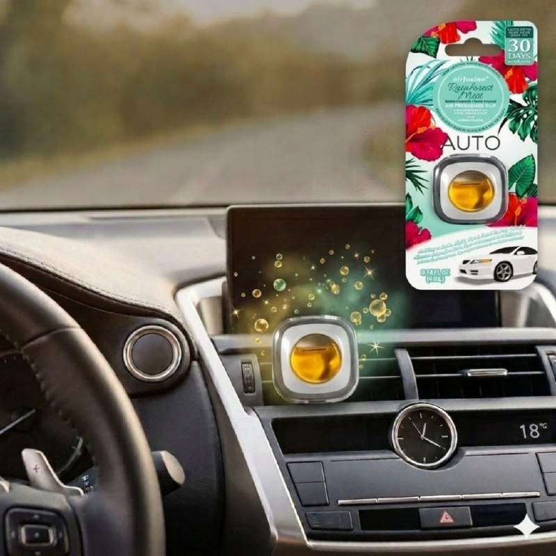 AMBIENTADOR PARA AUTO TIPO CLIP PARA REJILLAS DE VENTILACION CON AROMA A NEBLINA DE LA SELVA TROPICAL AIR FUSION 4ML