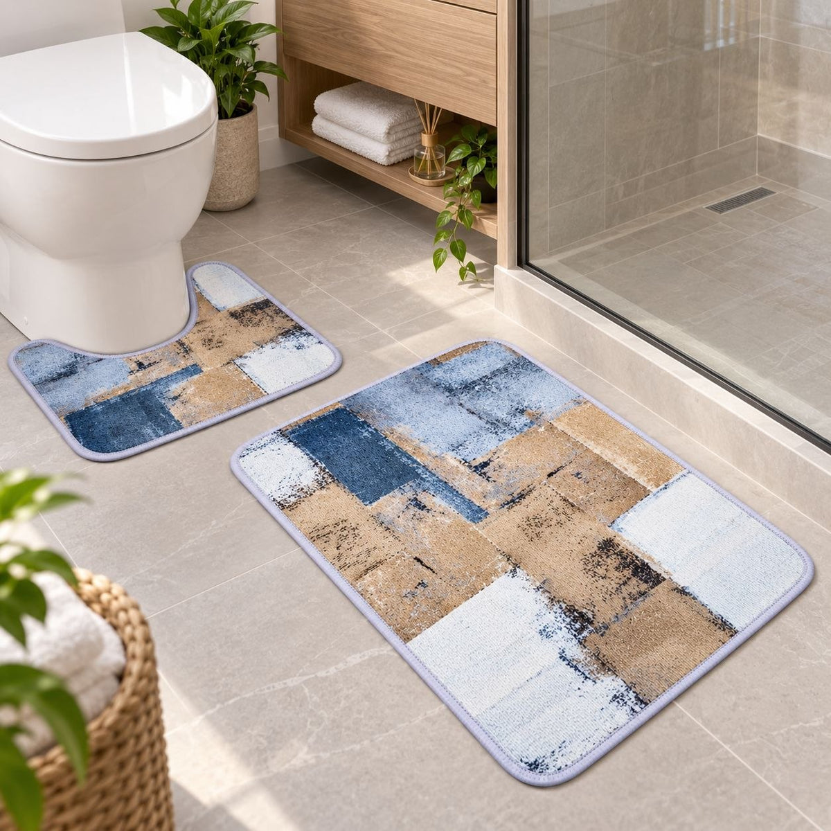 SET DE ALFOMBRAS PARA BAÑO SUAVES Y DECORATIVAS 2PCS DOOR MAT 80X50CM Y 18X18CM