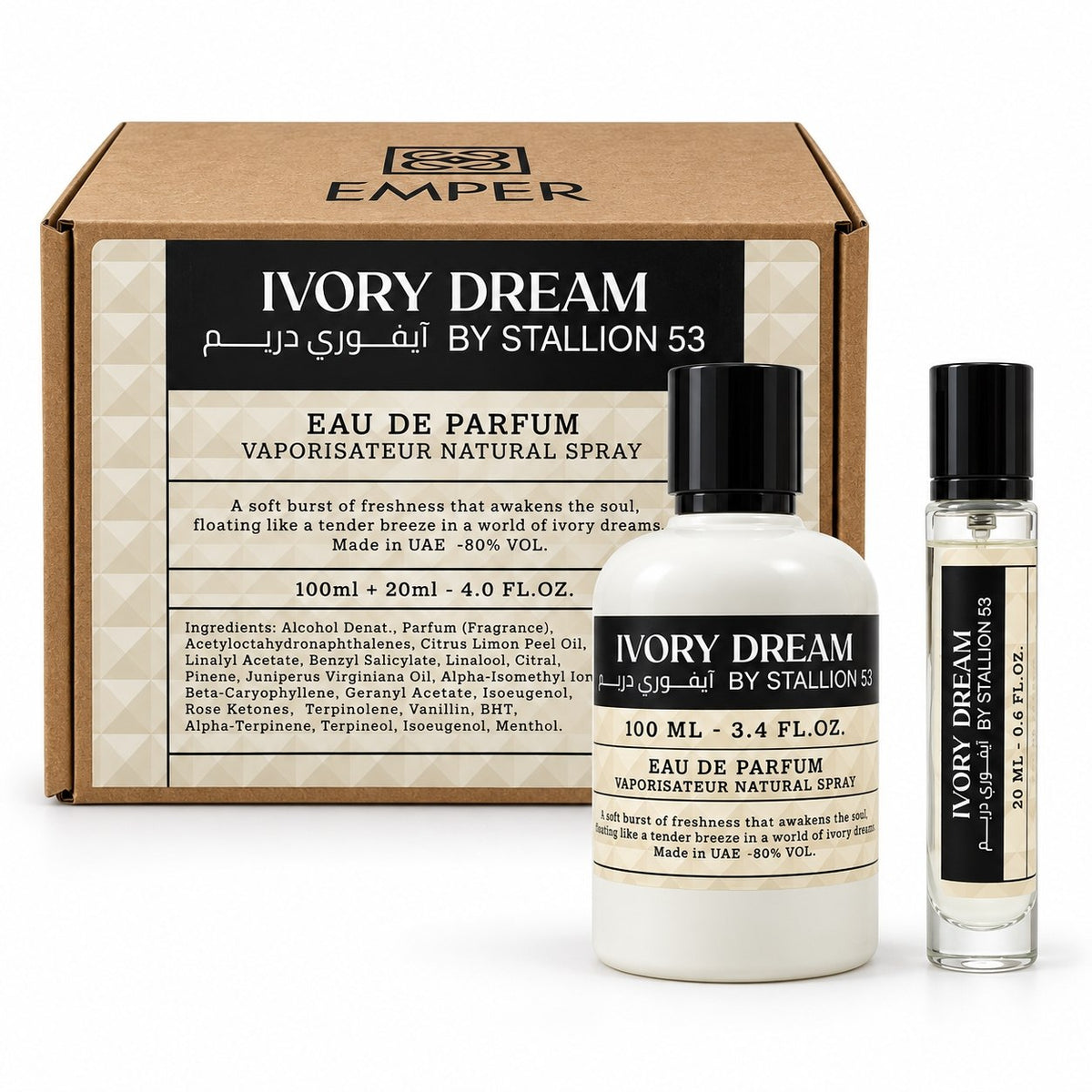 SET EMPER IVORY DREAM BY STALLION 53 EDP 100ML EDP 20ML (M) (DUPE VALENTINO DONNA BORN IN ROMA IVORY EDP)