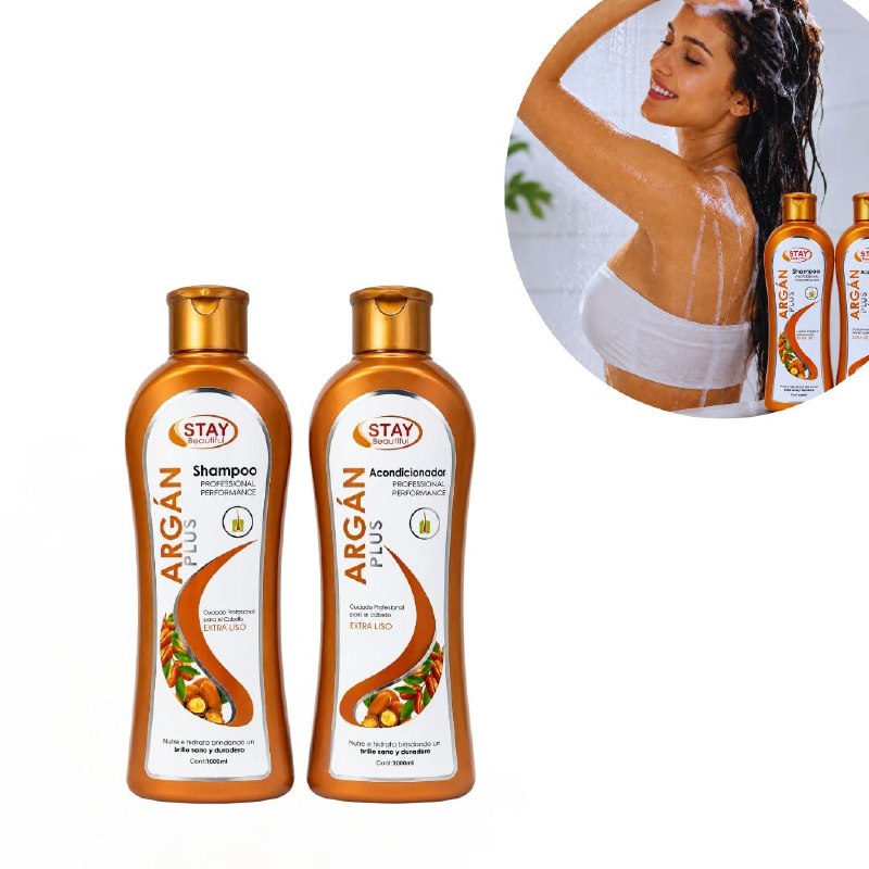 SET DE SHAMPOO Y ACONDICIONADOR DE ACEITE DE ARGAN HIDRATANTE Y DA BRILLO STAY BEAUTIFUL 1000MLX2