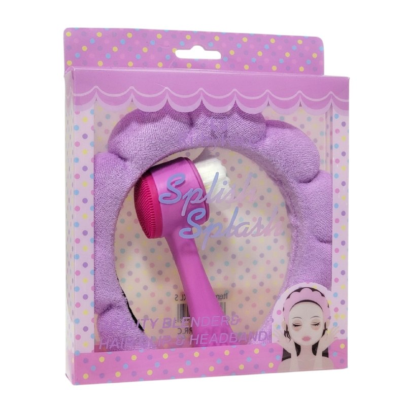 KIT DE CUIDADO FACIAL, BANDA PARA EL PELO Y CEPILLO FACIAL DOBLE ACCION RUBYFACE, 3 COLORES