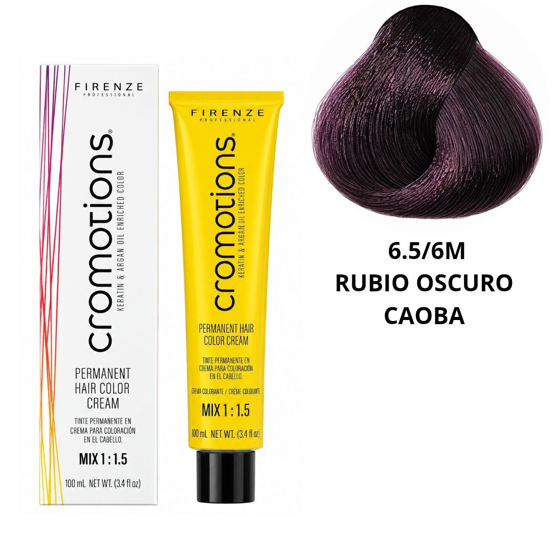 TINTE PERMANENTE EN CREMA CROMOTIONS 6.5/6M RUBIO OSCURO CAOBA FIRENZE PROFESSIONAL 100ML
