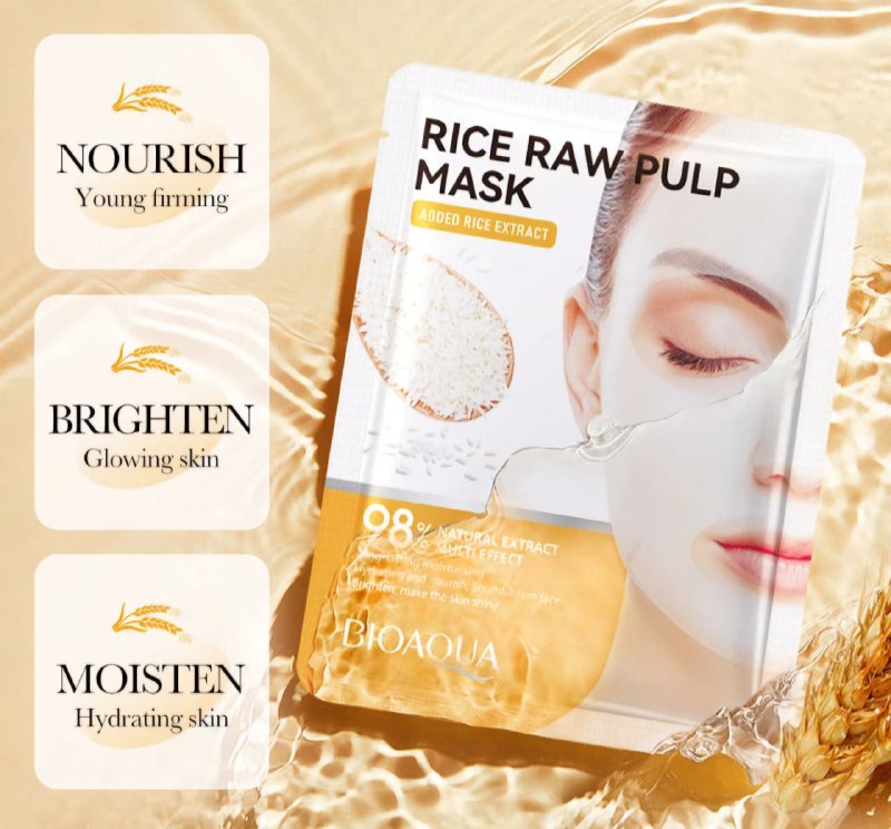 MASCARILLA FACIAL DE TELA HIDRATANTE Y NUTRITIVA CON PULPA CRUDA DE ARROZ BIOAQUA 25G