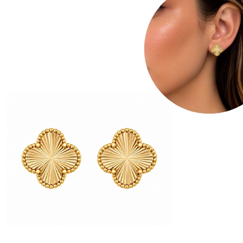 ARITOS DE ENCHAPE PARA DAMA CON DISEÑO DE FLOR 1.3CM (DUPE DE VAN CLEEF)