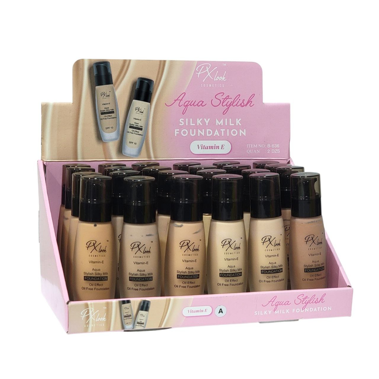 BASE DE MAQUILLAJE LIQUIDA SPF10 Y VITAMINA E 6 TONOS PX LOOK COSMETICS 30ML