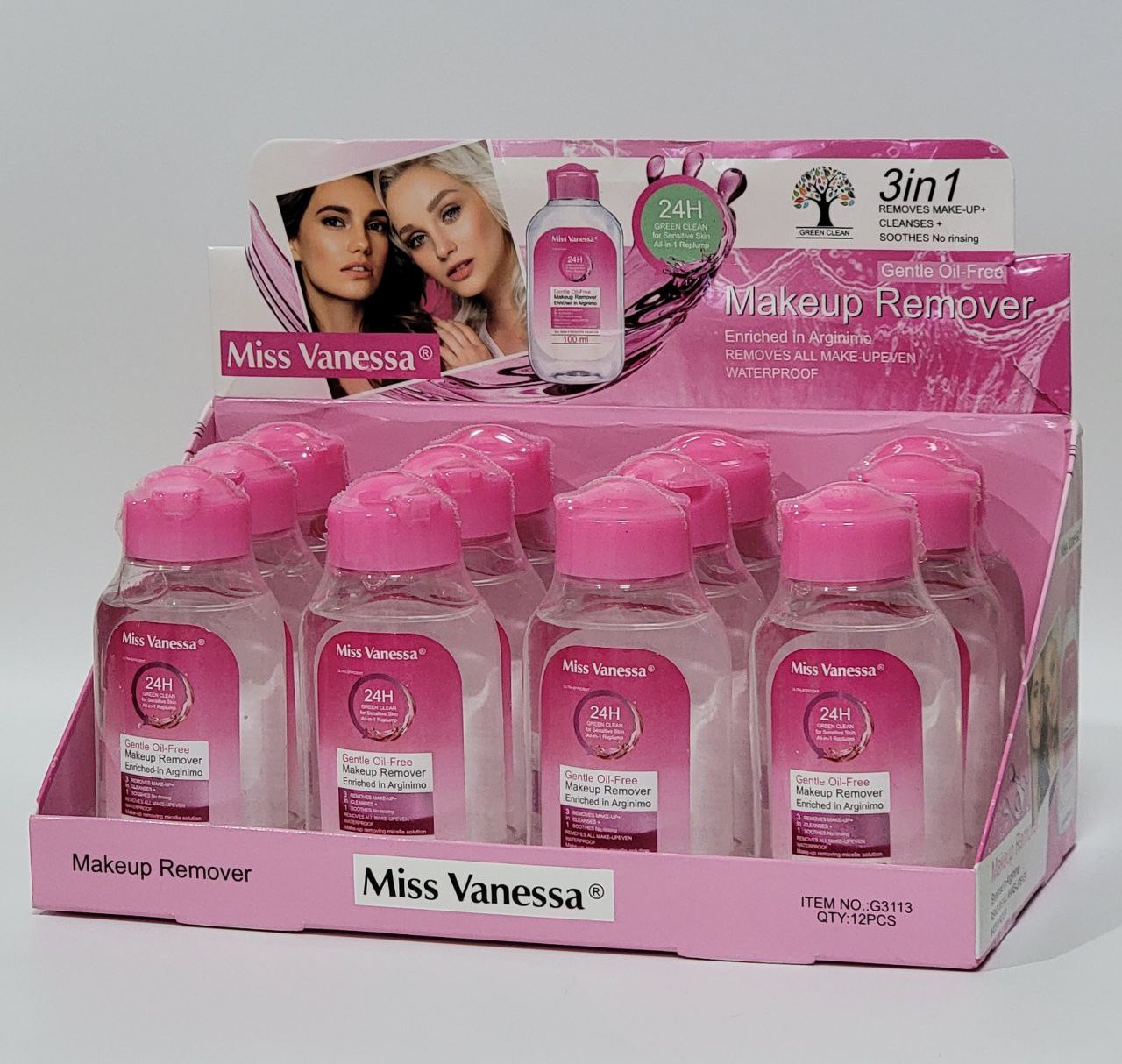 DESMAQUILLANTE 3 EN 1, ELIMINA MAQUILLAJE, LIMPIA Y CALMA SIN ENJUAGUE, ENRIQUECIDO CON ARGINIMO MISS VANESSA 100ML