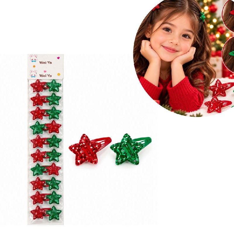 SET DE GANCHOS PARA EL CABELLO CON DISEÑOS NAVIDEÑOS PARA NIÑAS WEI YA
