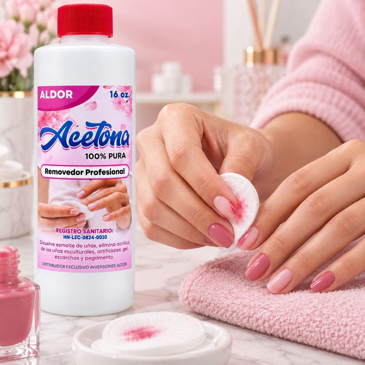 REMOVEDOR PROFESIONAL DE ACETONA 100% PURA ALDOR 474ML
