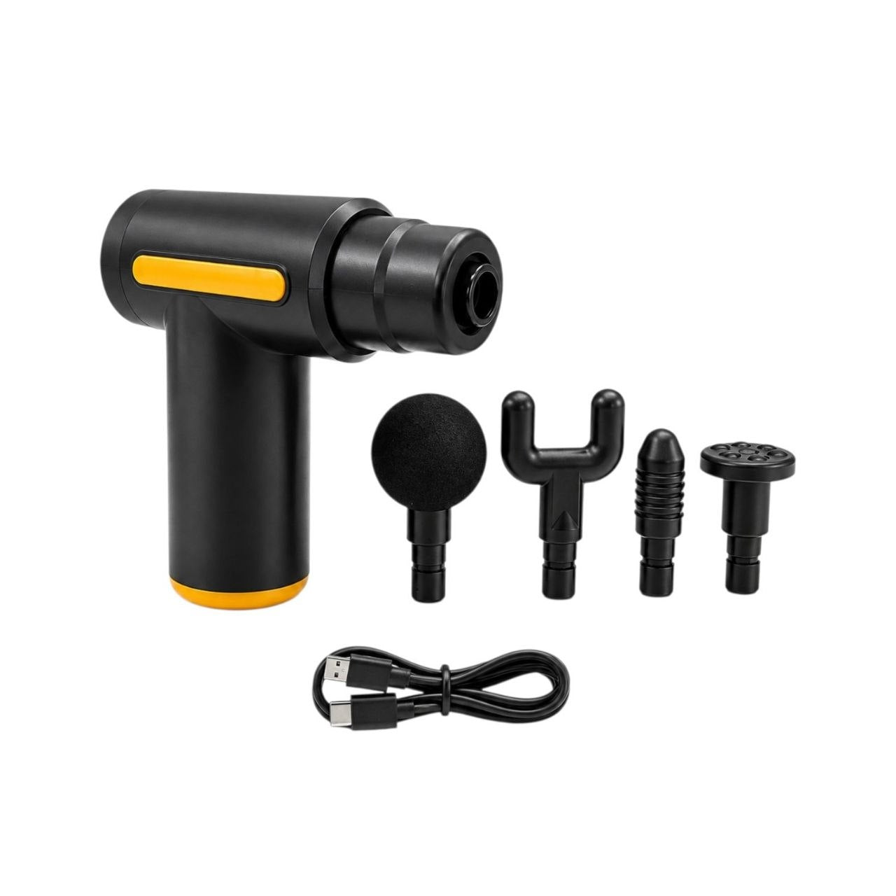 PISTOLA DE MASAJE MUSCULAR INALÁMBRICA Y RECARGABLE CON 4 CABEZALES INTERCAMBIABLES 30W