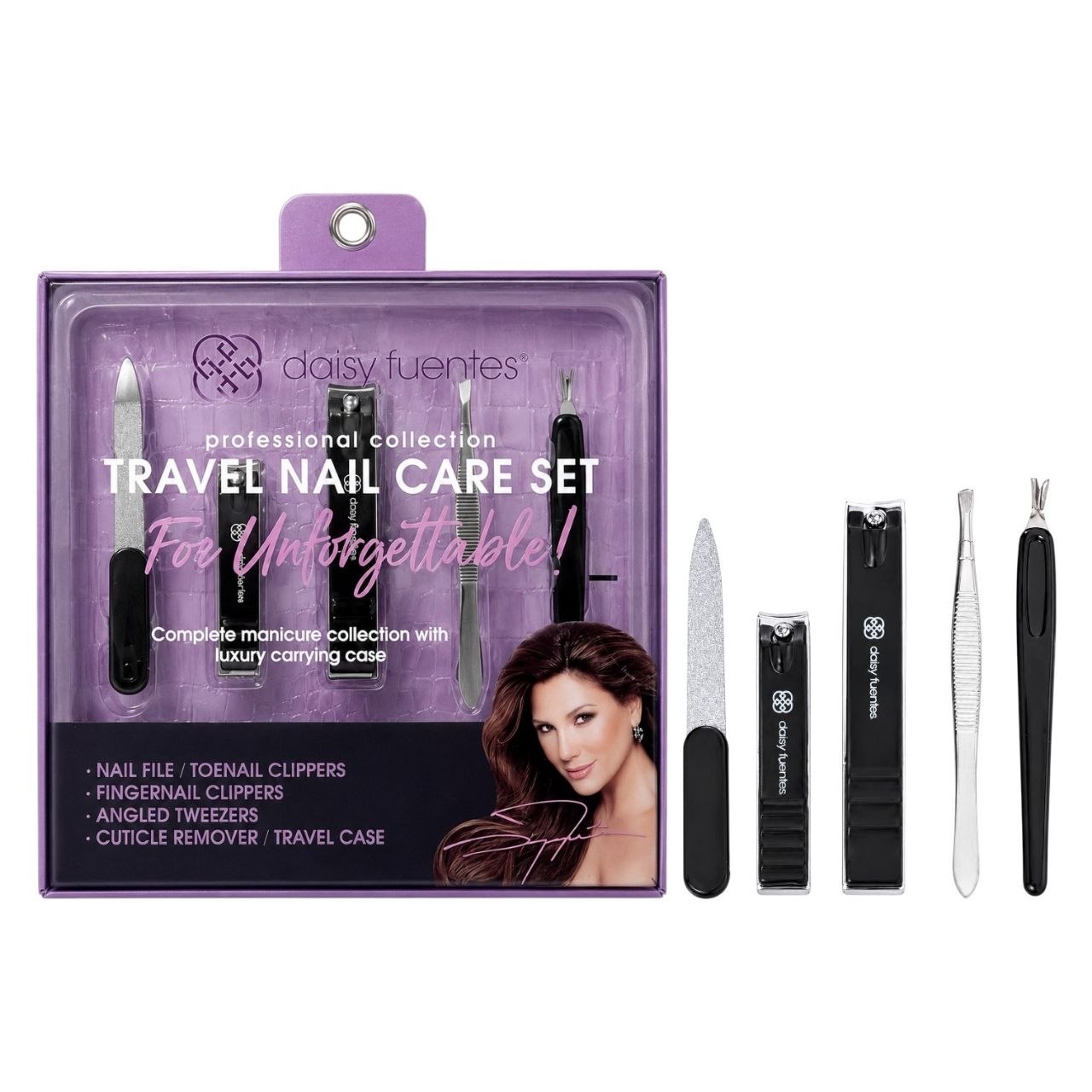 SET DE MANICURA Y PEDICURA CON ESTUCHE DE VIAJE DAISY FUENTES 6PCS