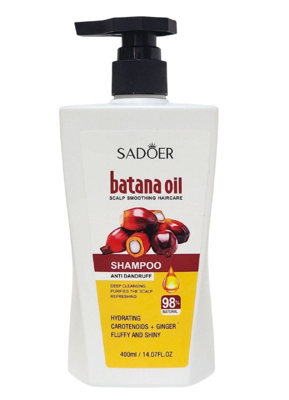 SHAMPOO PURIFICANTE Y ALISADOR CON ACEITE DE BATANA Y CAROTENOIDES Y EXTRACTO DE JENGIBRE SADOER 400ML