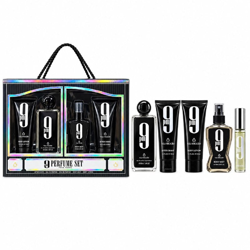 SET YOU MIRADE 9PM EDP 100ML, EDP 15ML, AFTER SHAVE 150ML, BODY MIST 100ML, BODY LOTION 150ML (H) (AROMA SIMILAR AFNAN 9PM)
