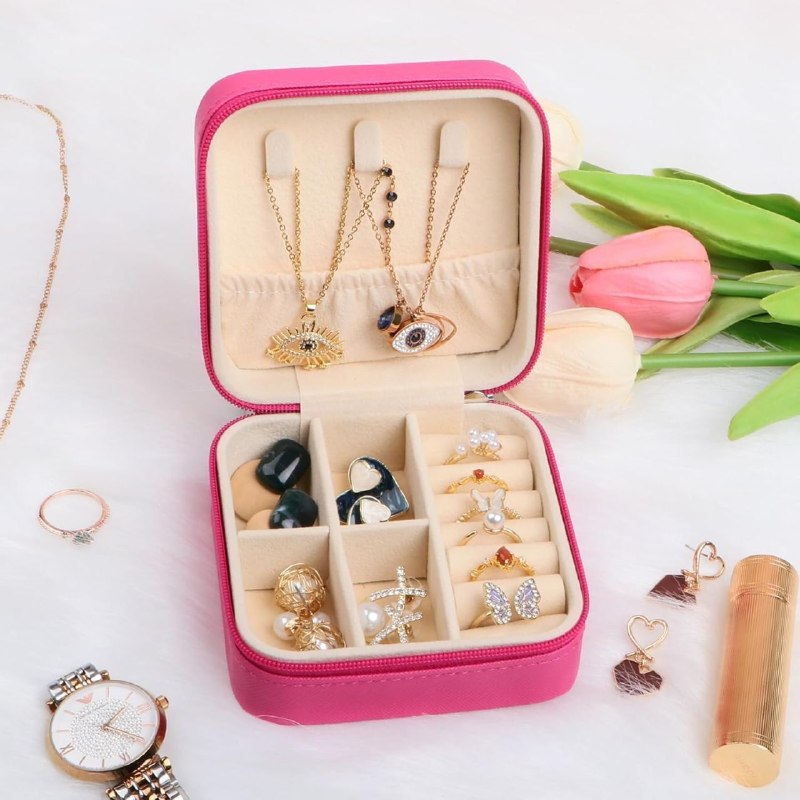ORGANIZADOR MINI JOYERO DE VARIOS COMPARTIMIENTOS DE TAMAÑO COMPACTO 10.2X10.2CM