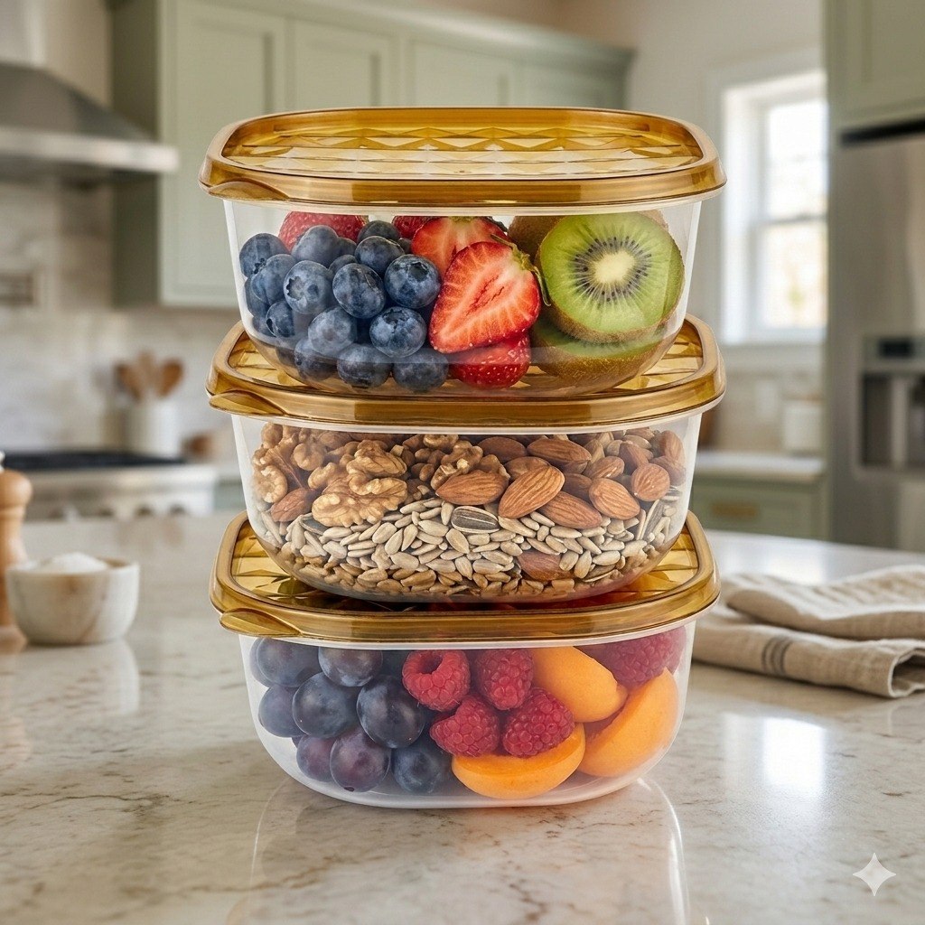 SET DE RECIPIENTES PANAS PARA ALIMENTOS DE PLASTICO 3PCS DUOAO 17X17X8CM