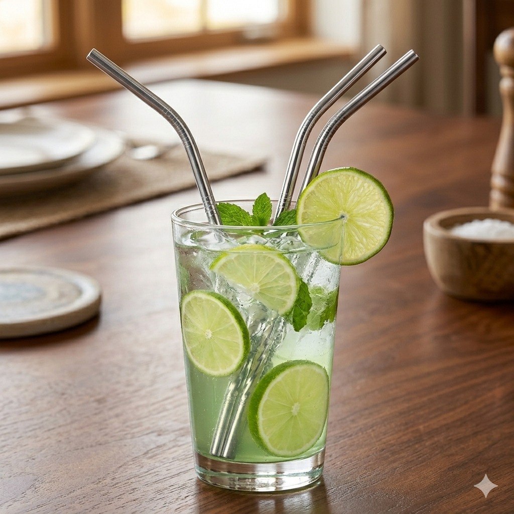 SET DE PAJILLAS METALICAS PARA COCTELERIA 4PCS