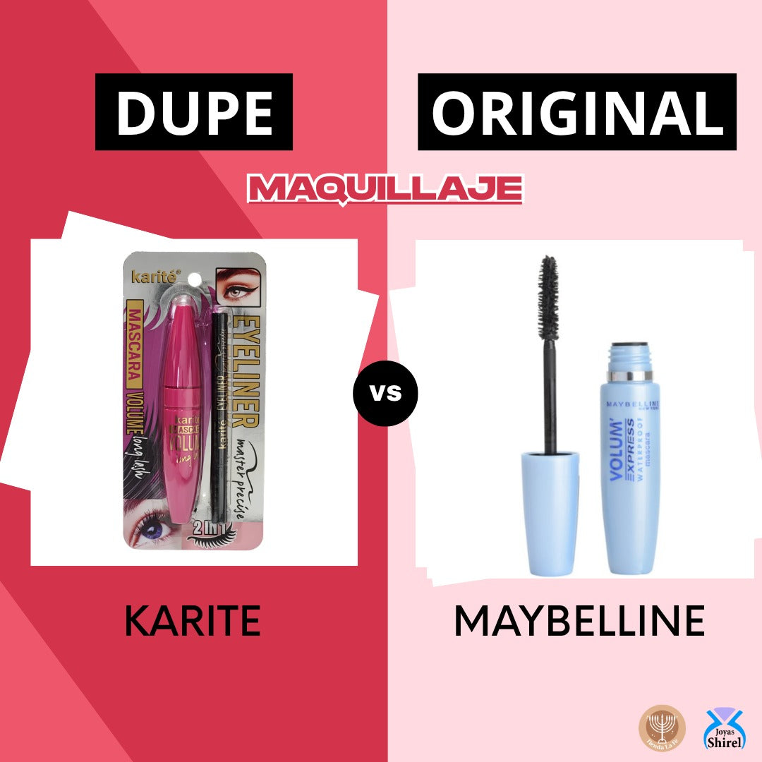 SET DE RIMEL VOLUMINIZADOR Y DELINEADOR LIQUIDO KARITE (DUPE DE MAYBELLINE)
