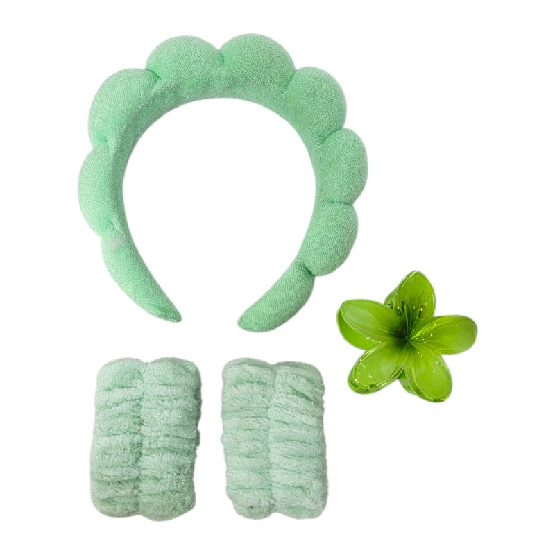 KIT DE CUIDADO FACIAL, GANCHO FLOR HAWAIANA, DIADEMA Y MUÑEQUERA SKIN CARE, 6 ESTILOS