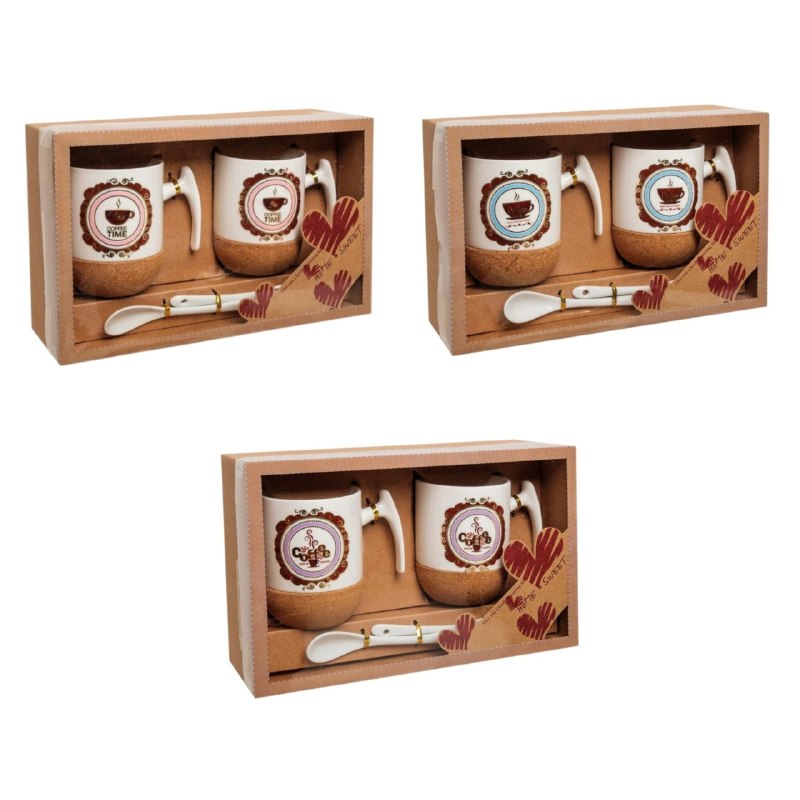 SET DE TAZAS CON BASE DE CORCHO Y CUCHARAS 4PCS HOME & SWEET