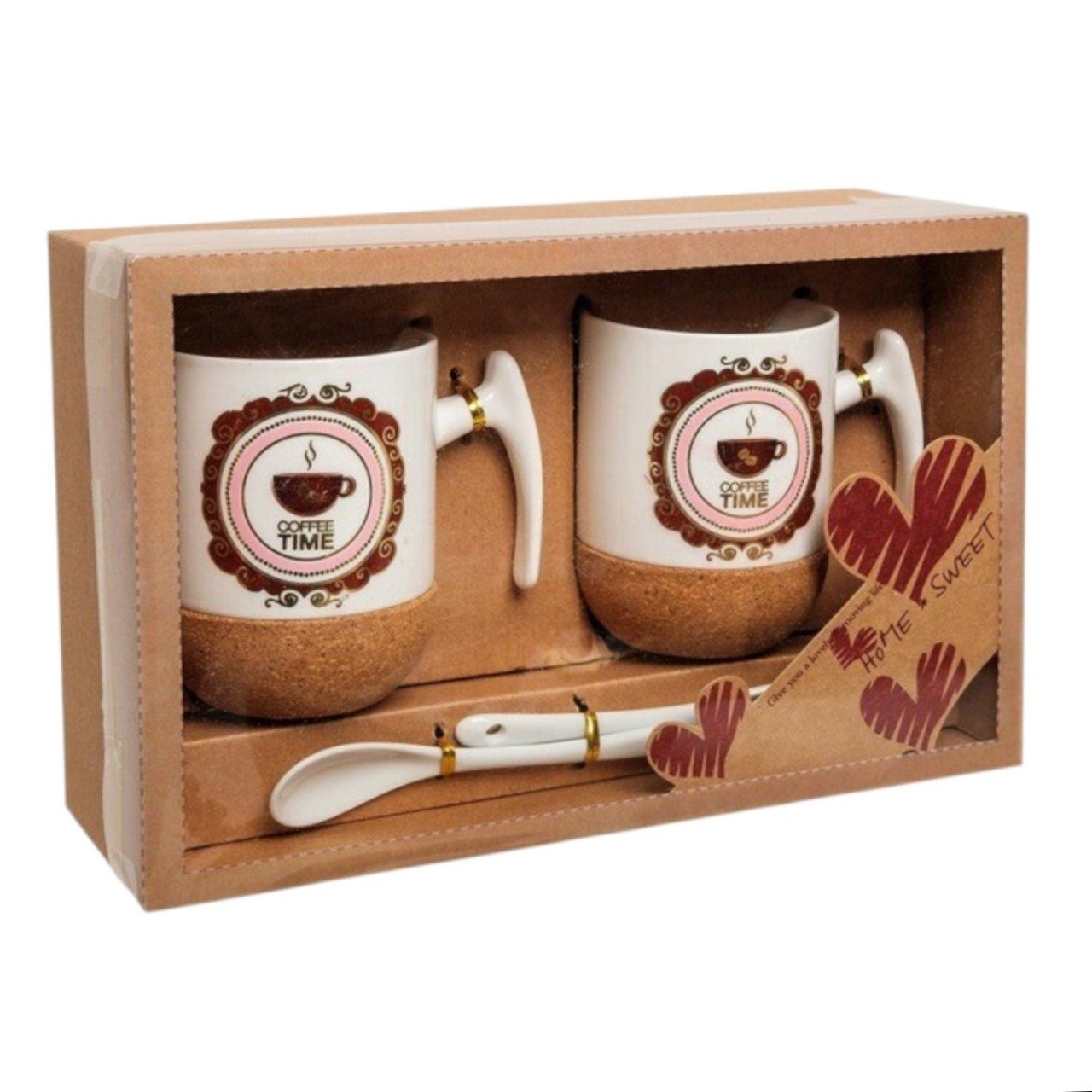 SET DE TAZAS CON BASE DE CORCHO Y CUCHARAS 4PCS HOME & SWEET
