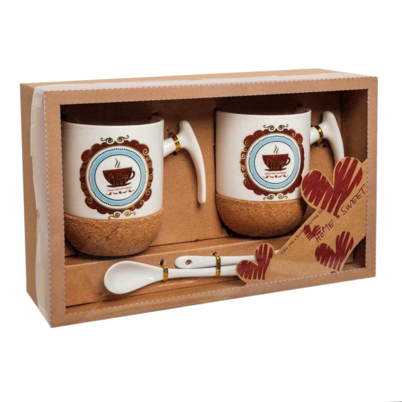 SET DE TAZAS CON BASE DE CORCHO Y CUCHARAS 4PCS HOME & SWEET