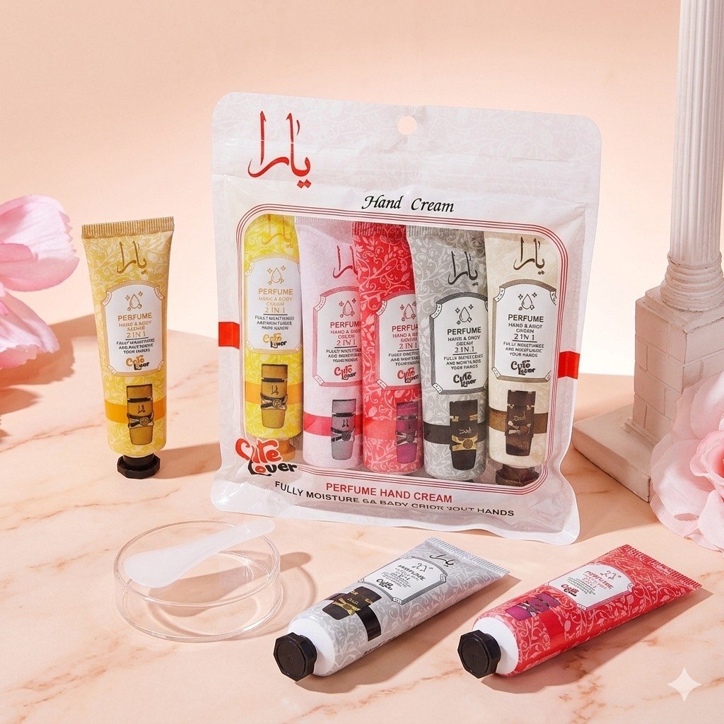 SET DE CREMAS PARA MANOS CON AROMAS DE PERFUMERIA ARABE 5PCS CUTE LOVER (AROMA SIMILAR A LATTAFA YARA)