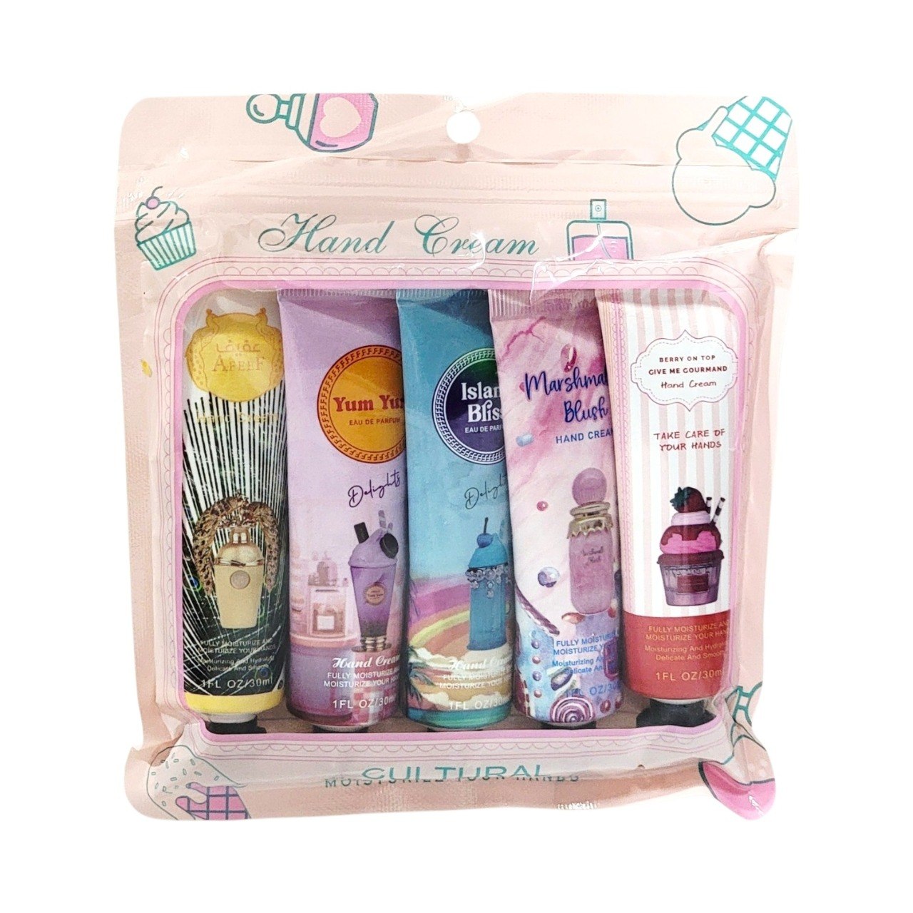 SET DE CREMAS PARA MANOS CON AROMAS DE PERFUMERIA ARABE 5PCS