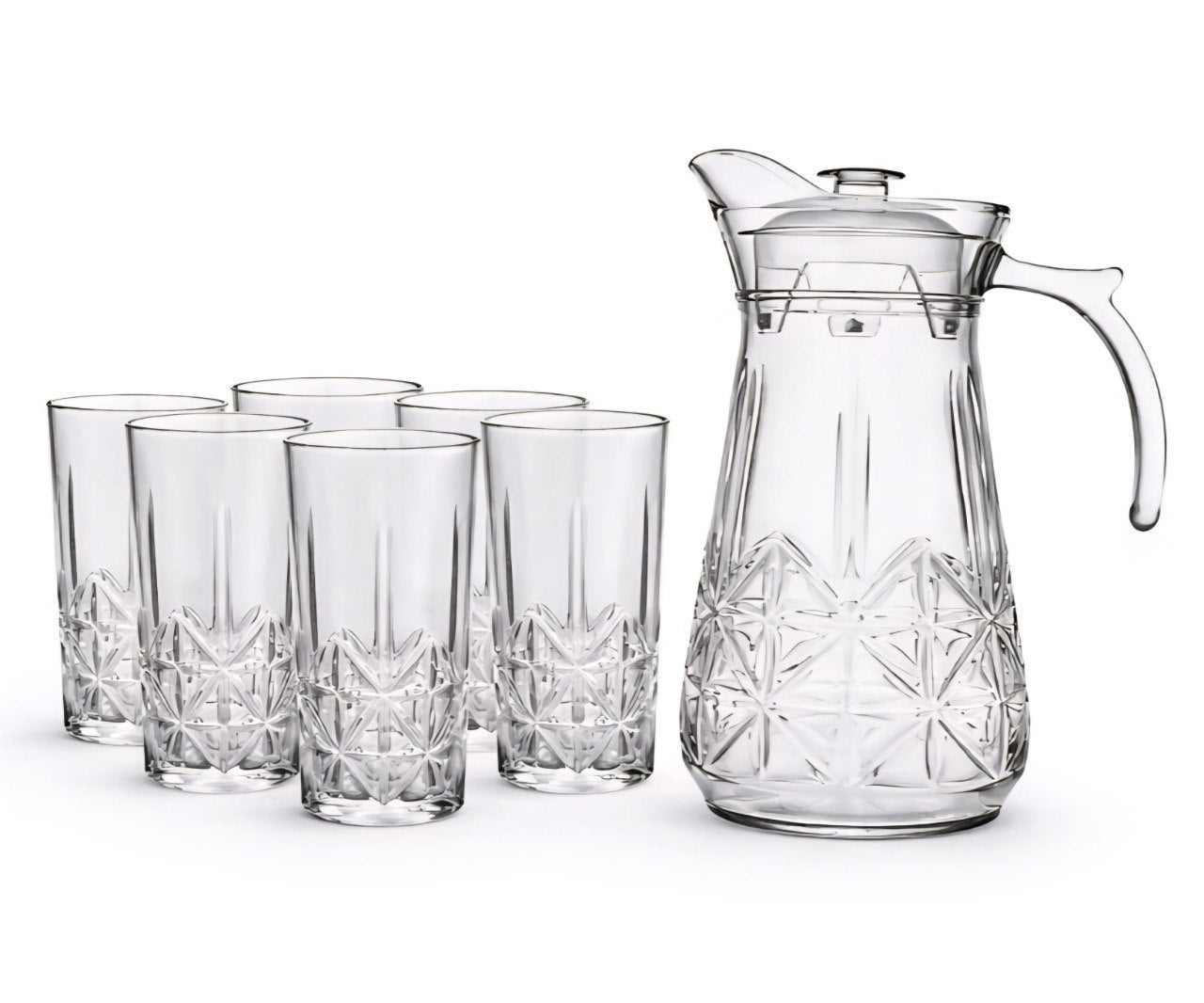 SET DE JARRA Y VASOS DE CRISTAL SOFISTICADOS Y RESISTENTES 7PCS QING PING GUO