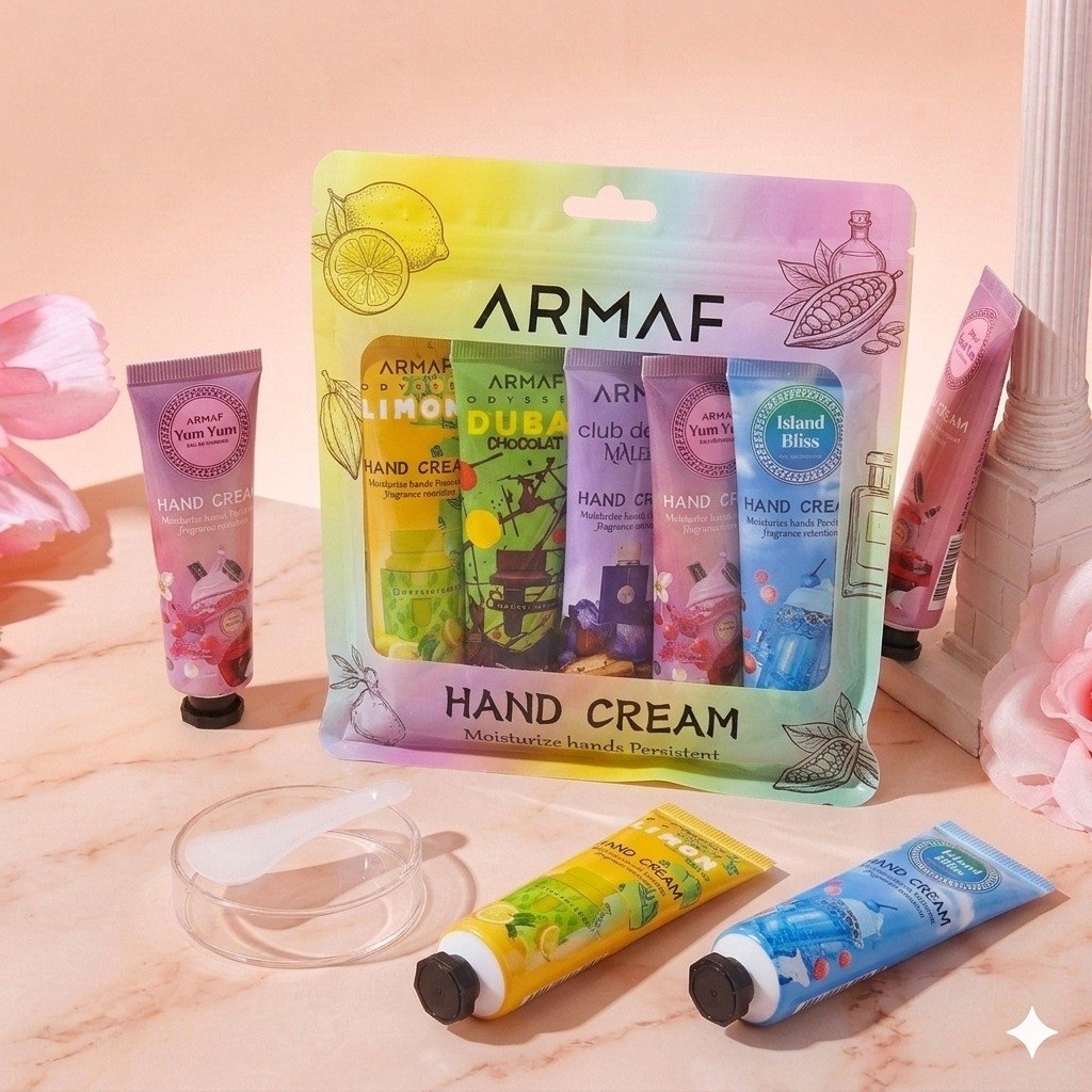 SET DE CREMAS PARA MANOS CON AROMAS DE PERFUMERIA ARABE 5PCS (AROMAS SIMILARES A ARMAF)
