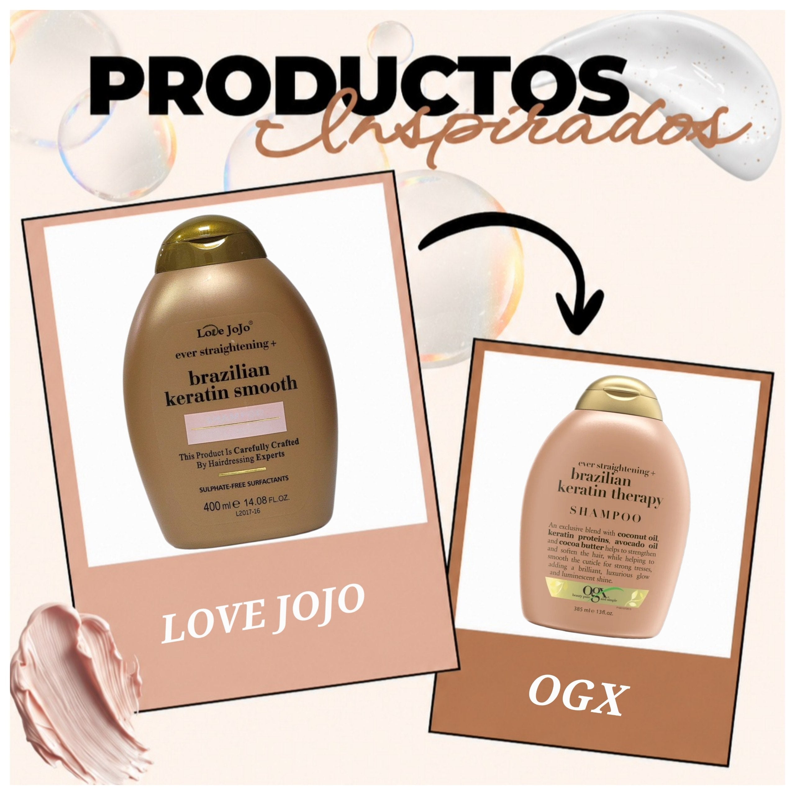 SHAMPOO CON ESENCIA DE QUERATINA BRASILEÑA EXTRACTOS DE PLANTAS Y NUTRIENTES PARA CRECIMIENTO LOVE JOJO 400ML
