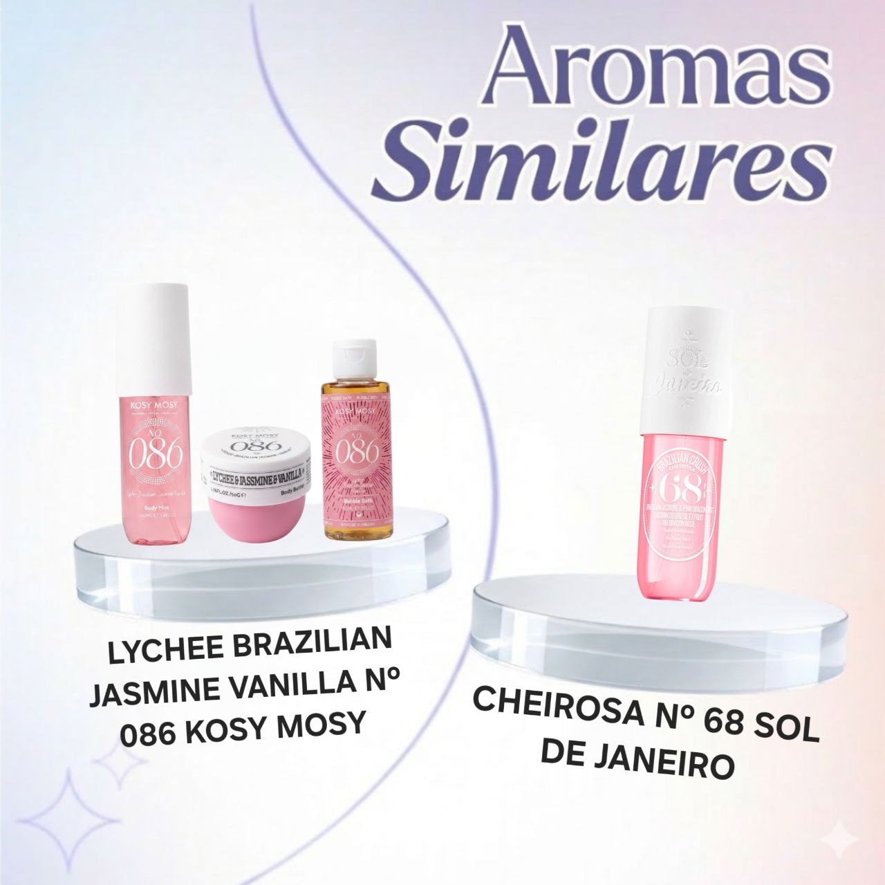 SET DE SPLASH KOSY MOSY LICHEE BRAZILIAN JASMINE VANILLA Nº086 SPLASH 100ML CREMA CORPORAL 50G BAÑO DE BURBUJAS 60ML (M) (AROMA SIMILAR A SOL DE JANEIRO CHEIROSA Nº68)