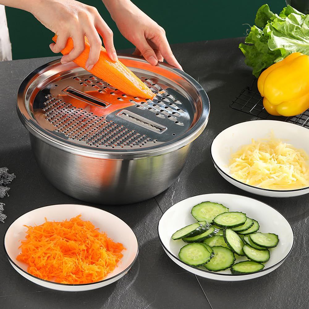 SET DE RECIPIENTE, RALLADOR Y COLADOR MULTIFUNCIONAL DE ACERO INOXIDABLE 28CM