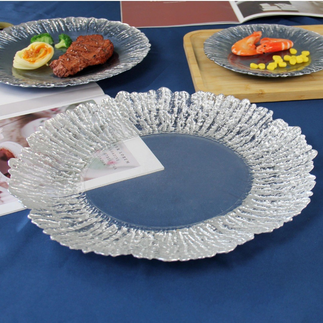 PLATO DE CARGA DECORATIVO TRANSPARENTE DE PLASTICO 31CM