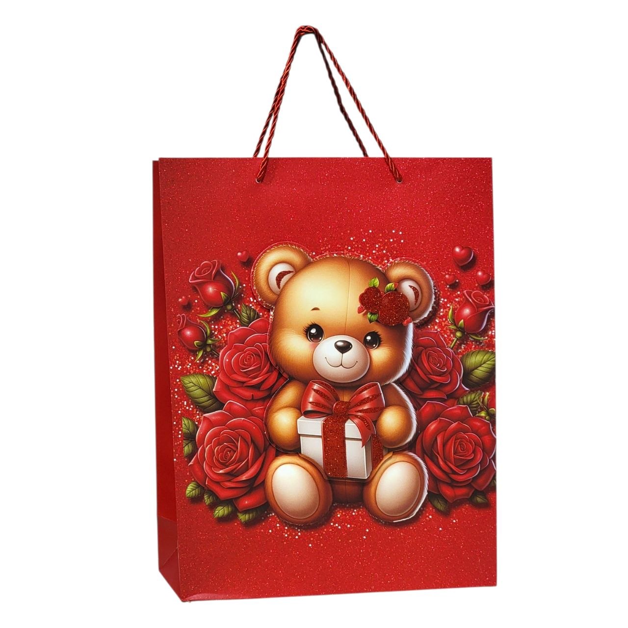 BOLSA DE REGALO GRANDE CON DISEÑO DE OSITO CON CORAZON 30X40X12CM