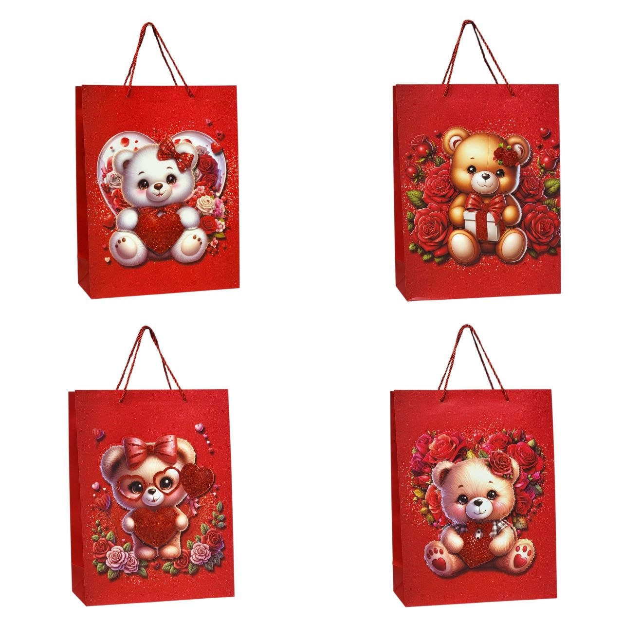 BOLSA DE REGALO GRANDE CON DISEÑO DE OSITO CON CORAZON 30X40X12CM