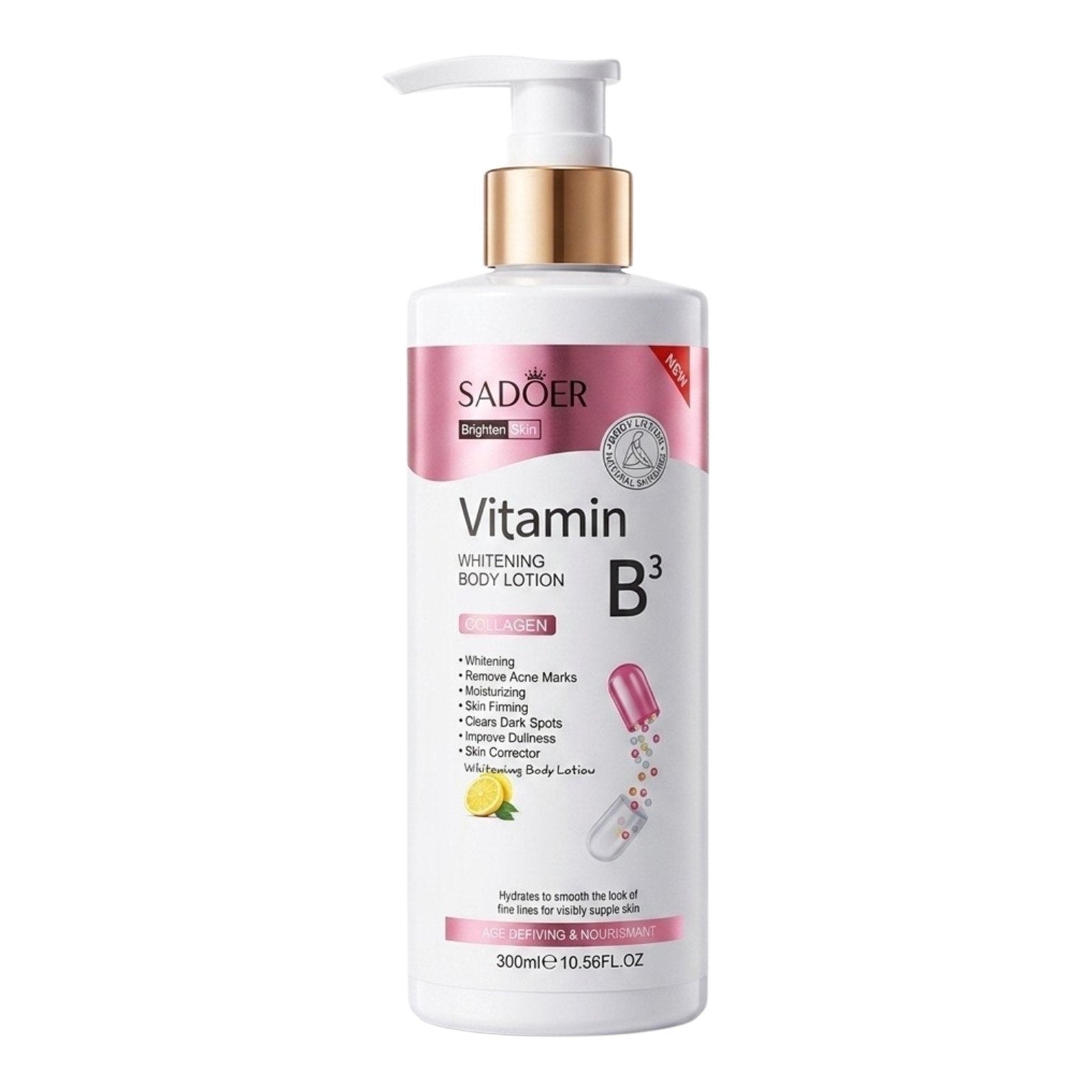 CREMA CORPORAL HIDRATANTE Y ACLARANTE ANTIEDAD CON NIACINAMIDA SADOER 300ML