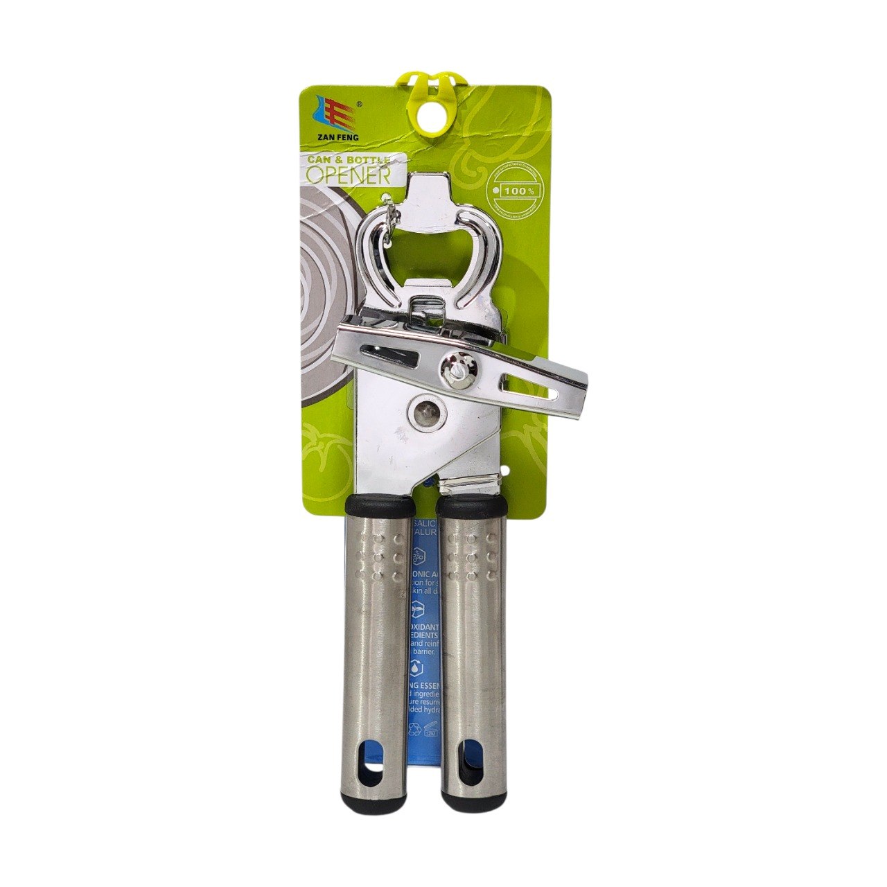 ABRELATAS MANUAL CON ABRIDOR DE BOTELLAS INTEGRADO ZAN FENG 21CM