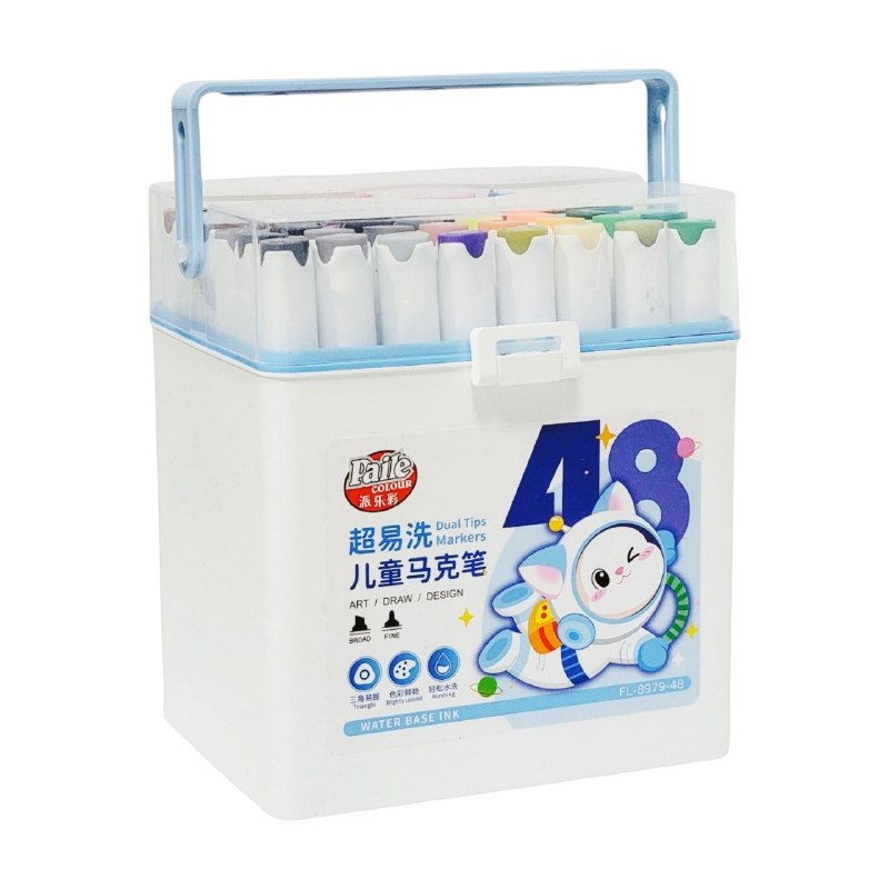 SET DE MARCADORES DE DOBLE PUNTA INFANTILES DE TINTA LAVABLE 48UND PAILE