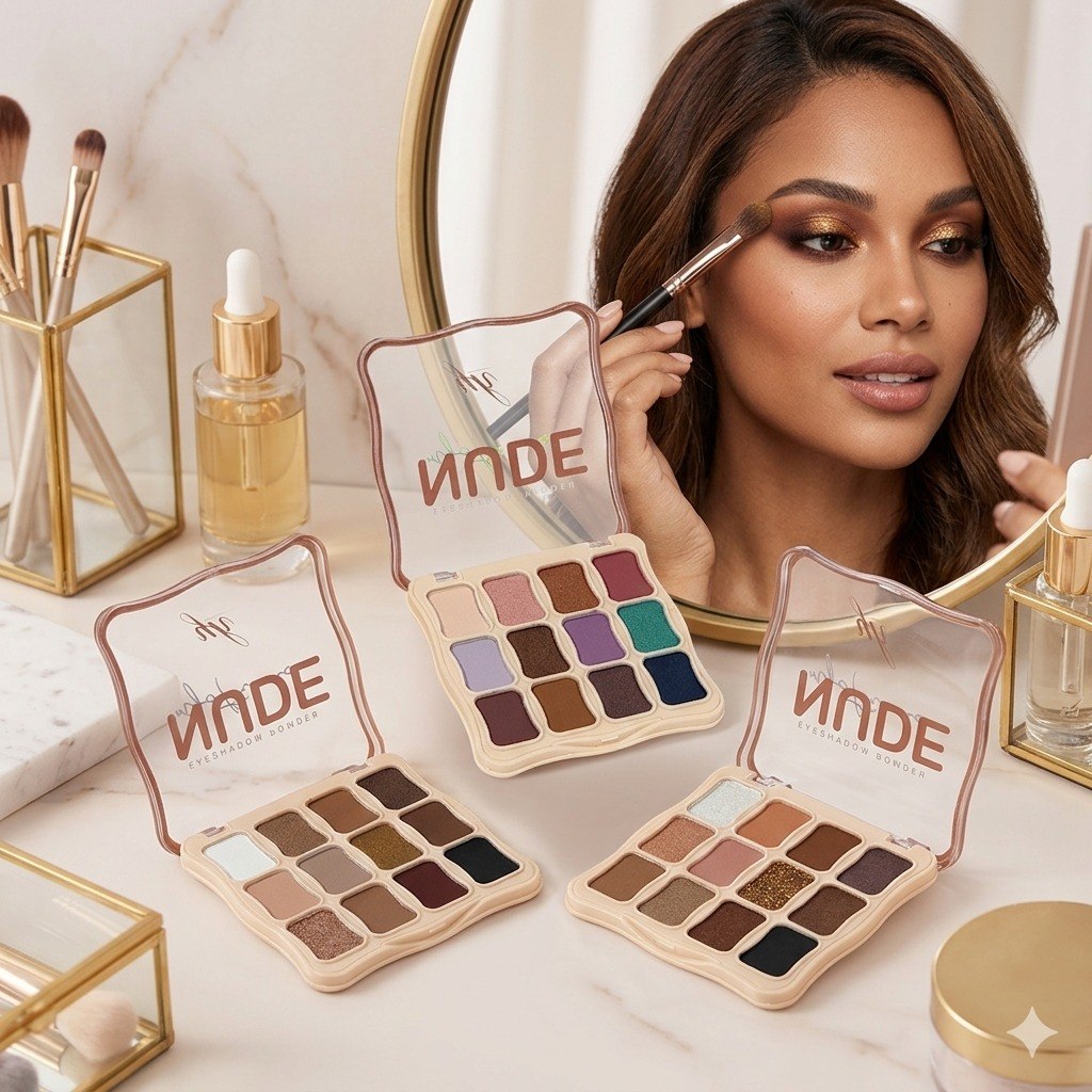 PALETA DE SOMBRAS DE OJOS NEUTRA 12 TONOS NUDE YH BEJA COSMETICS 12G