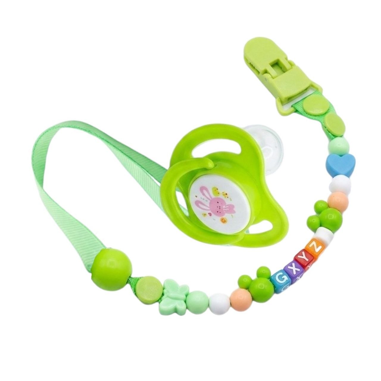 SET DE CHUPETE Y SUJETADOR CON CADENA DE CUENTAS ANTICAIDAS PARA BEBES GENIAL