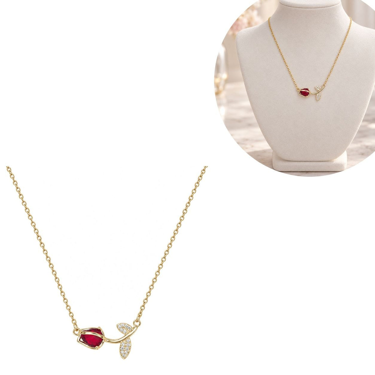 GARGANTILLA DE ENCHAPE PARA DAMA CON DISEÑO DE ROSA ROJA HORIZONTAL 3CM