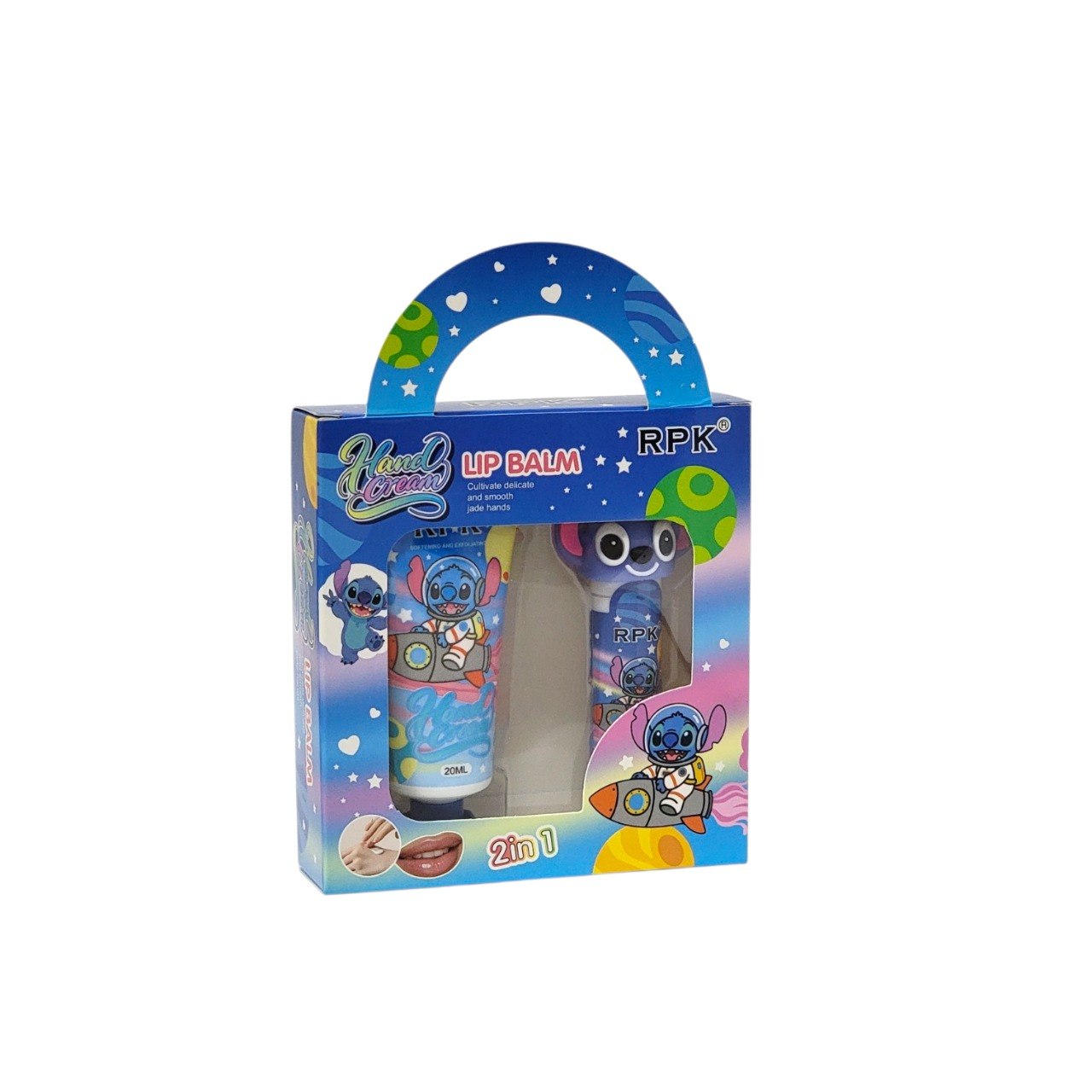 SET DE CREMA PARA MANOS Y BALSAMO LABIAL CON DISEÑO DE STITCH RPK 20ML