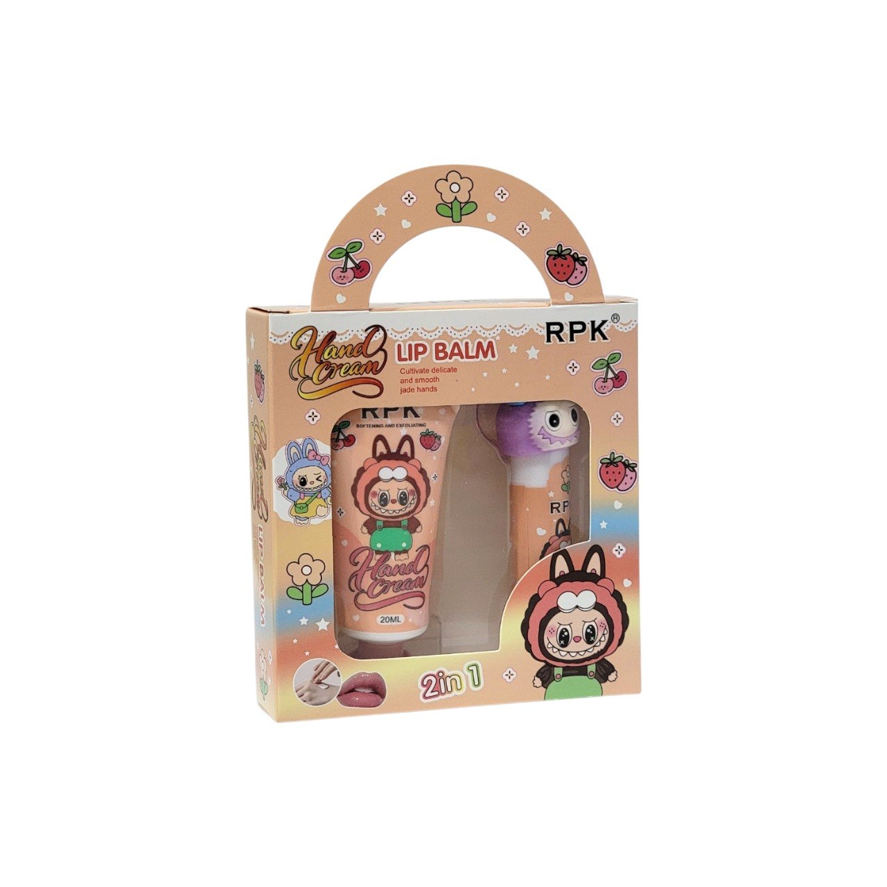 SET DE CREMA PARA MANOS Y BALSAMO LABIAL CON DISEÑO DE LABUBU RPK 20ML