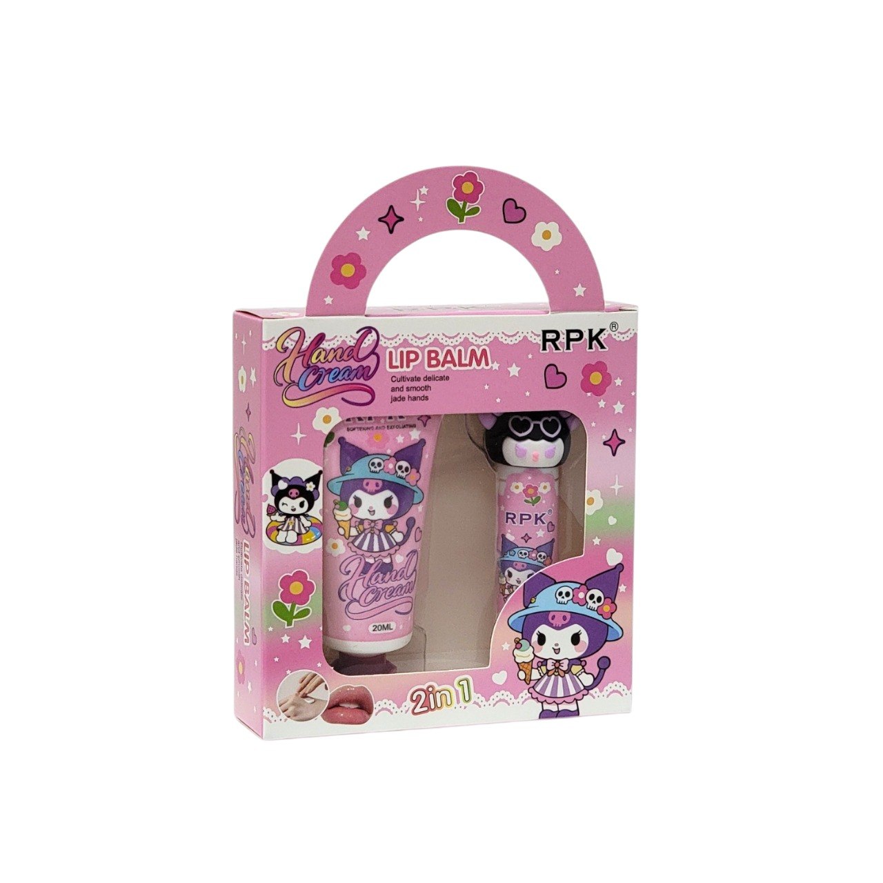 SET DE CREMA PARA MANOS Y BALSAMO LABIAL CON DISEÑO DE KUROMI RPK 20ML