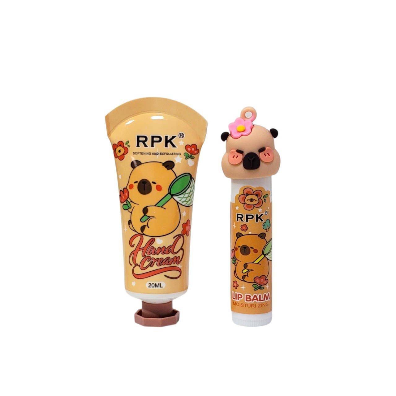 SET DE CREMA PARA MANOS Y BALSAMO LABIAL CON DISEÑO DE CAPIBARA RPK 20ML