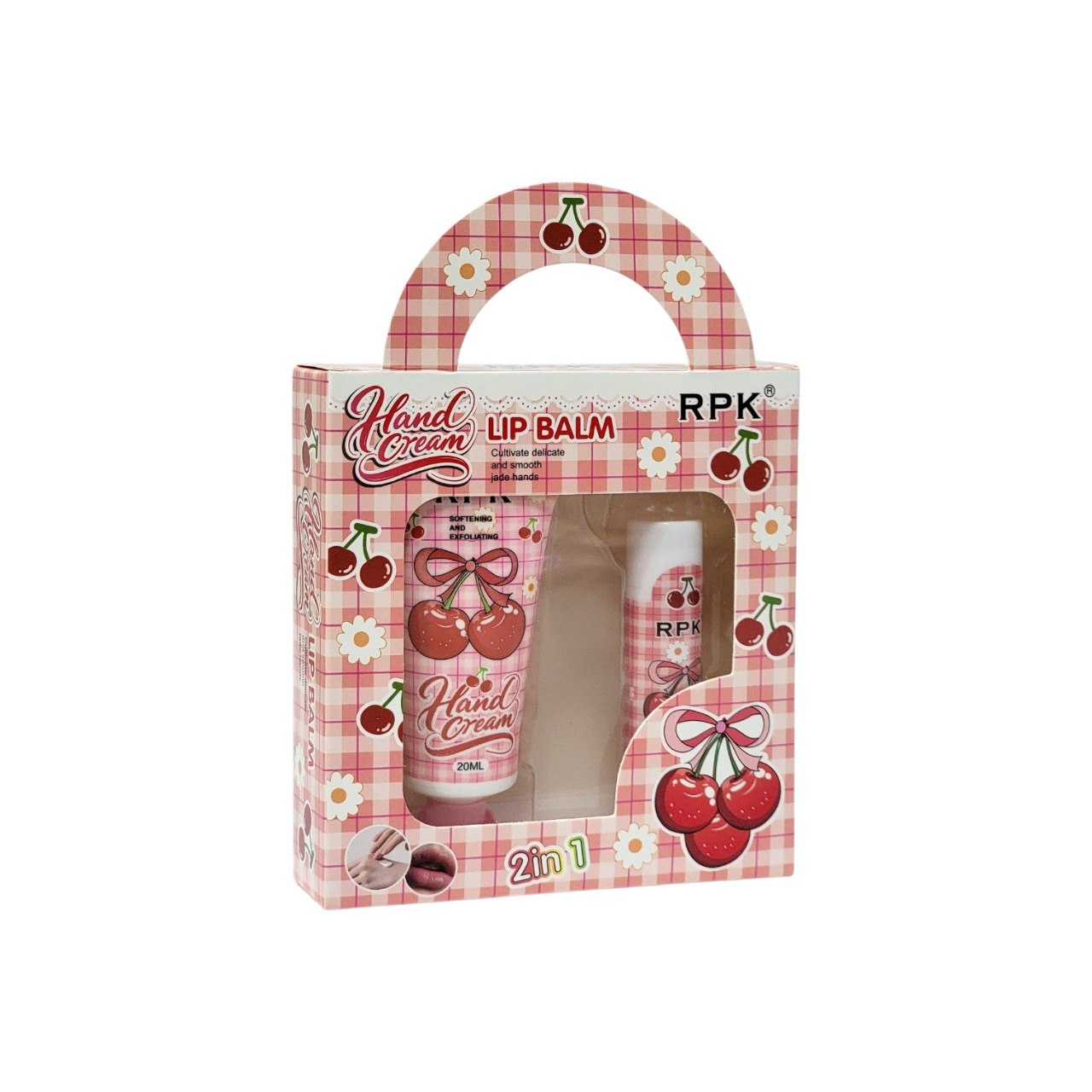 SET DE CREMA PARA MANOS Y BALSAMO LABIAL CON AROMA A CEREZA RPK 20ML