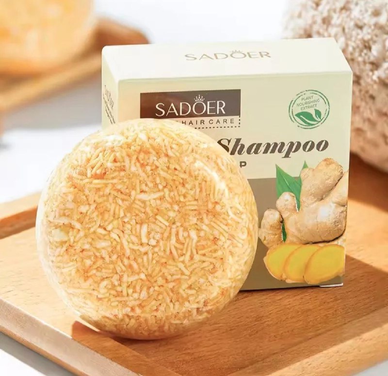 SHAMPOO SOLIDO CON EXTRACTO DE JENGIBRE, LIMPIA EL ACEITE Y LA SUCIEDAD DEL CABELLO Y LAS CASPA Y PICAZON SADOER 60G